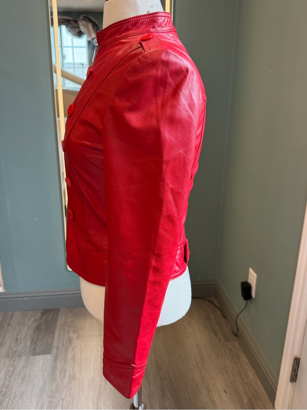 Vintage Red Lambskin Leather Military Jacket | MJ-Inspired Cropped - Picture 4 of 9